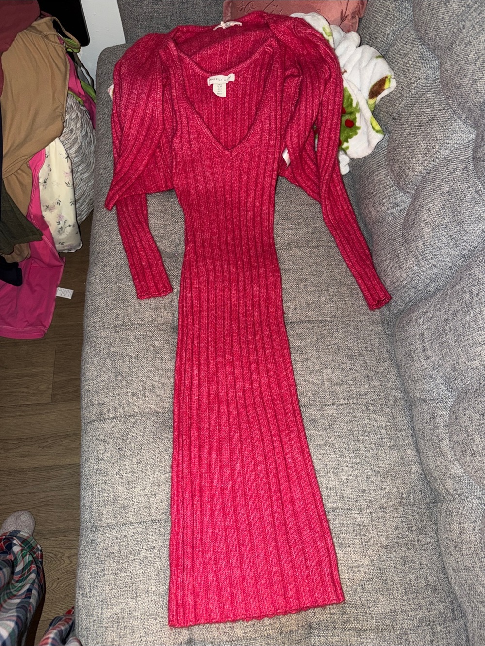 Ribbed V-Neck Maxi Dress in Deep Pink